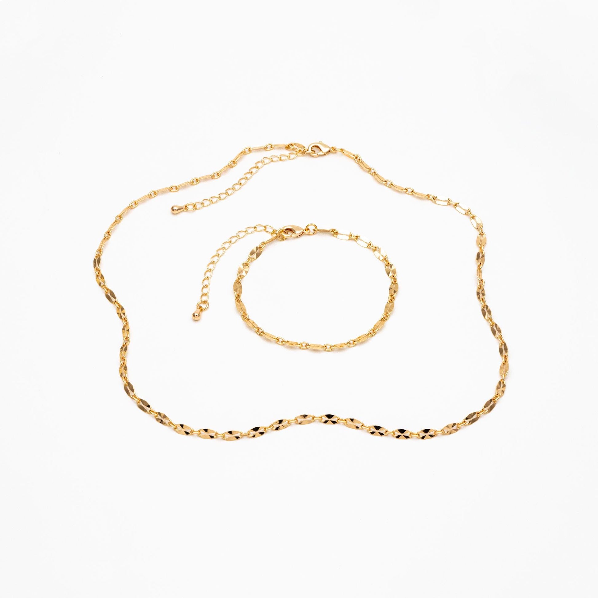 Gold Double Bar Linked Chains, Finished Bracelet/ Anklet/ Necklace with Extender Chain, Ready to Wear (#LK-284)