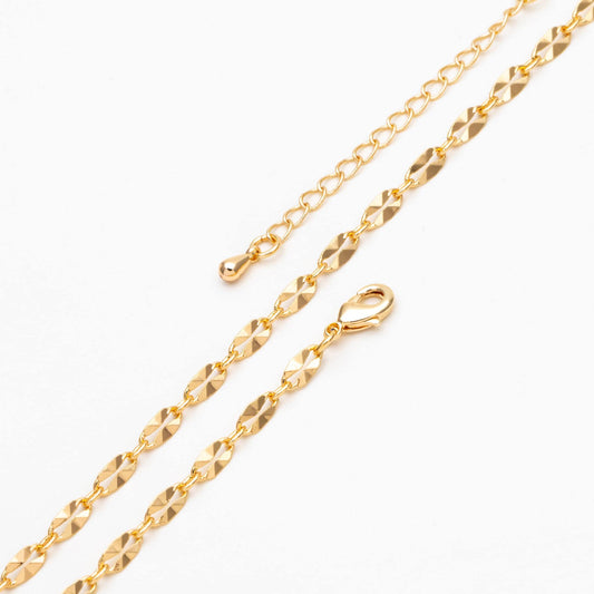 Gold Double Bar Linked Chains, Finished Bracelet/ Anklet/ Necklace with Extender Chain, Ready to Wear (#LK-284)