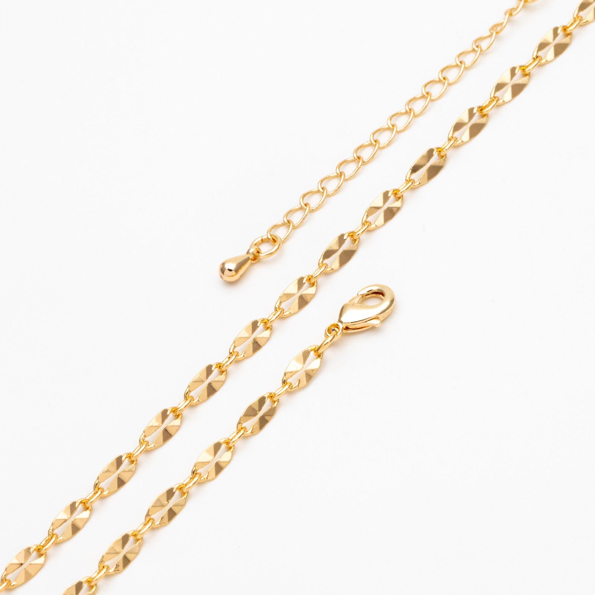 Gold Double Bar Linked Chains, Finished Bracelet/ Anklet/ Necklace with Extender Chain, Ready to Wear (#LK-284)