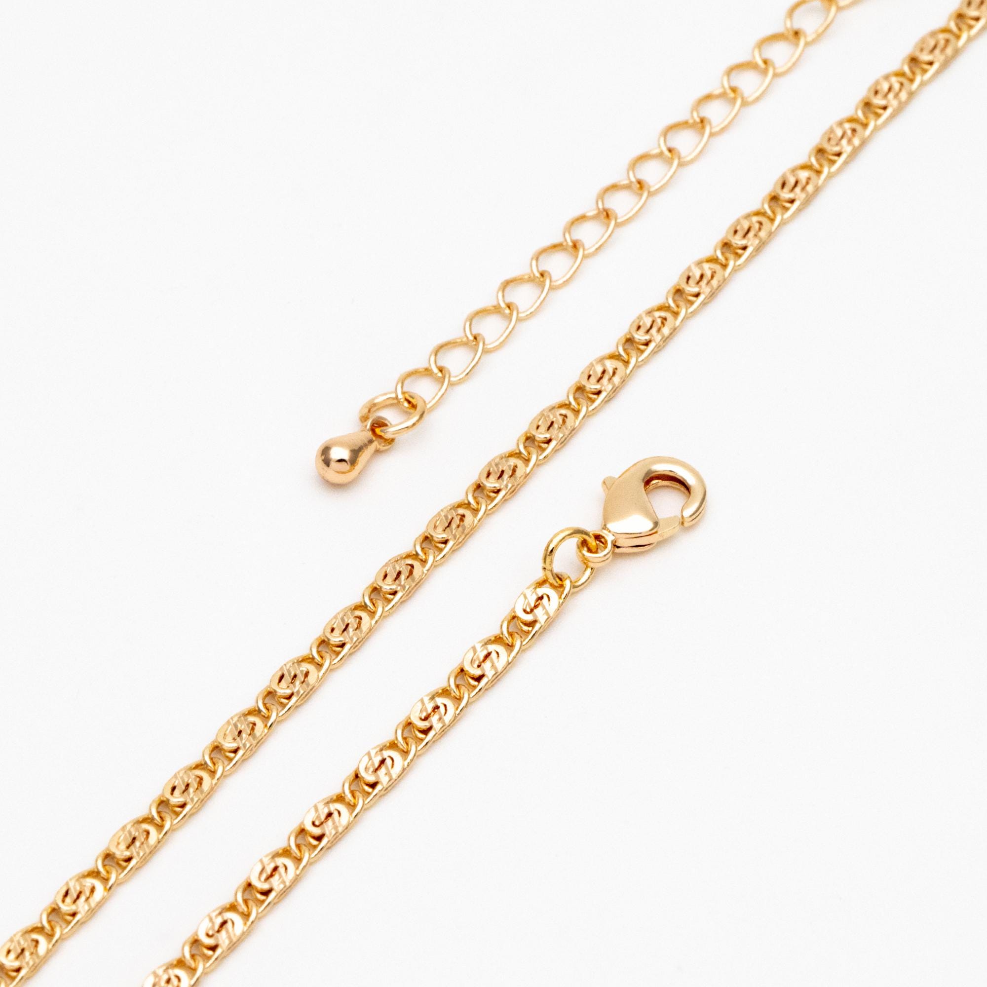 Gold plated Brass Floral Specialty Chain 2.5mm, Finished Bracelet/ Anklet/ Necklace with Extender Chain, Ready to Wear (#LK-326)