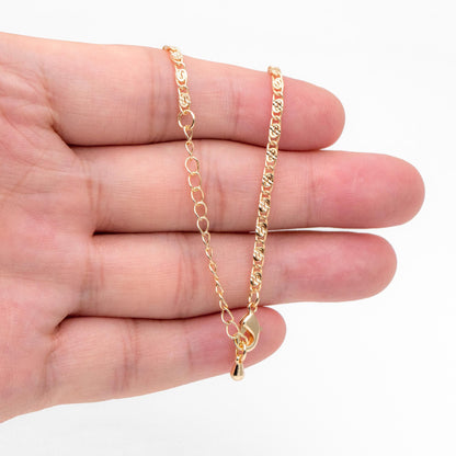 Gold plated Brass Floral Specialty Chain 2.5mm, Finished Bracelet/ Anklet/ Necklace with Extender Chain, Ready to Wear (#LK-326)