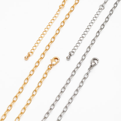 Gold/ Silver Oval Cable Chains 3mm, Finished Bracelet/ Anklet/ Necklace with Extender Chain, Ready to Wear (#LK-333-3)