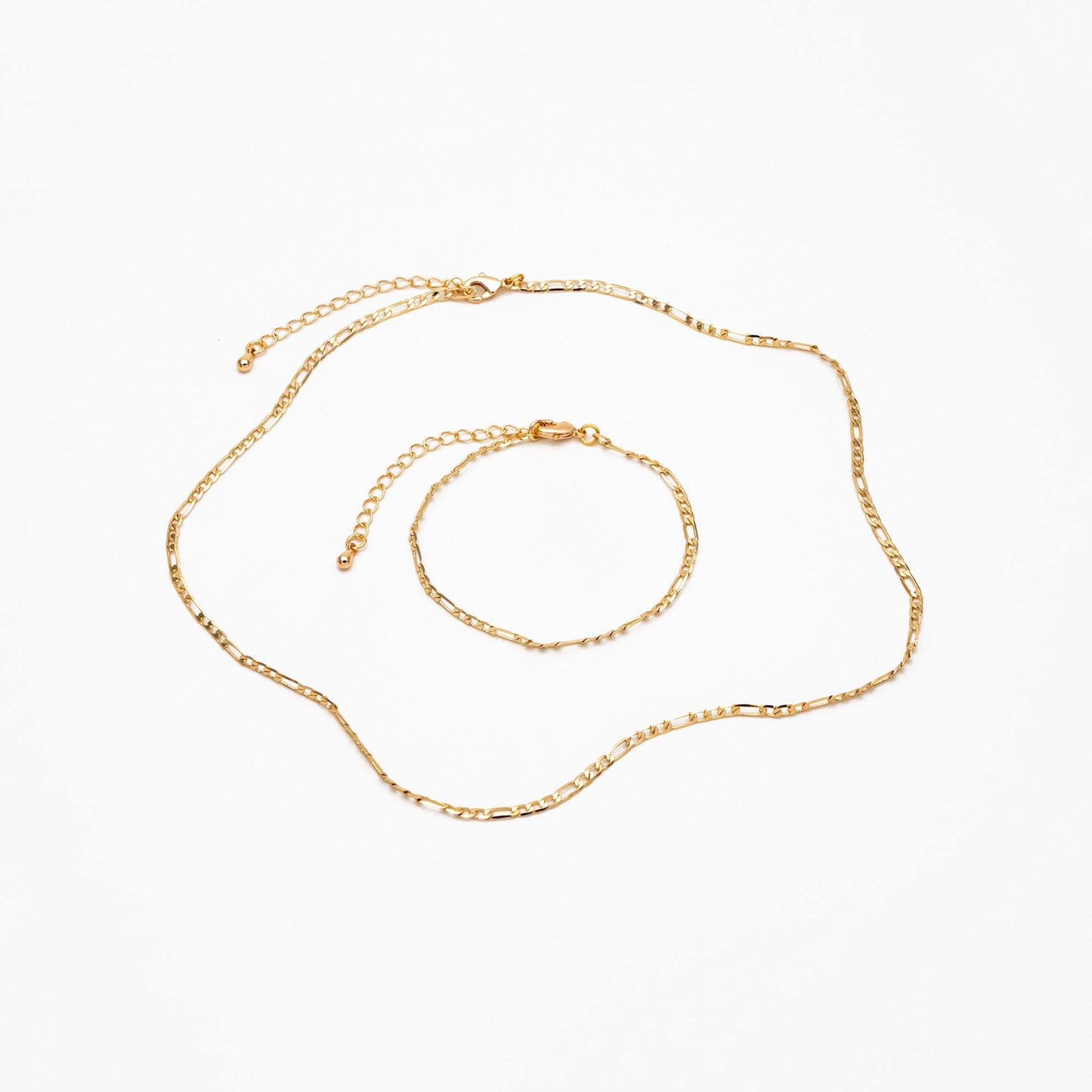 Gold Delicate Flat Figaro Chains 2.5/ 3.5mm, Finished Bracelet/ Anklet/ Necklace with Extender Chain, Ready to Wear (#LK-355)