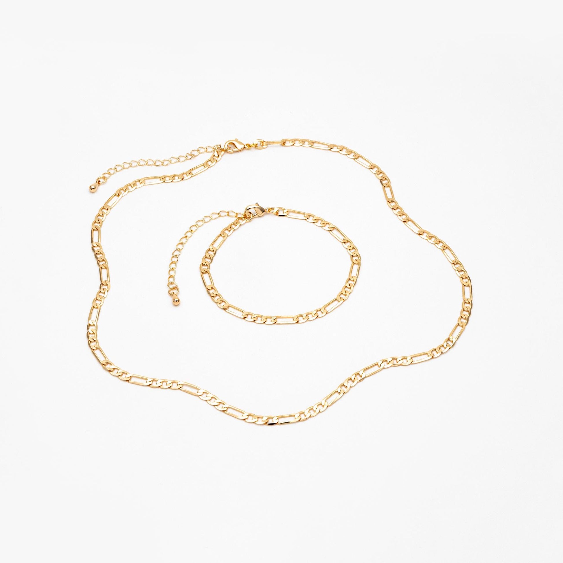 Gold Delicate Flat Figaro Chains 2.5/ 3.5mm, Finished Bracelet/ Anklet/ Necklace with Extender Chain, Ready to Wear (#LK-355)