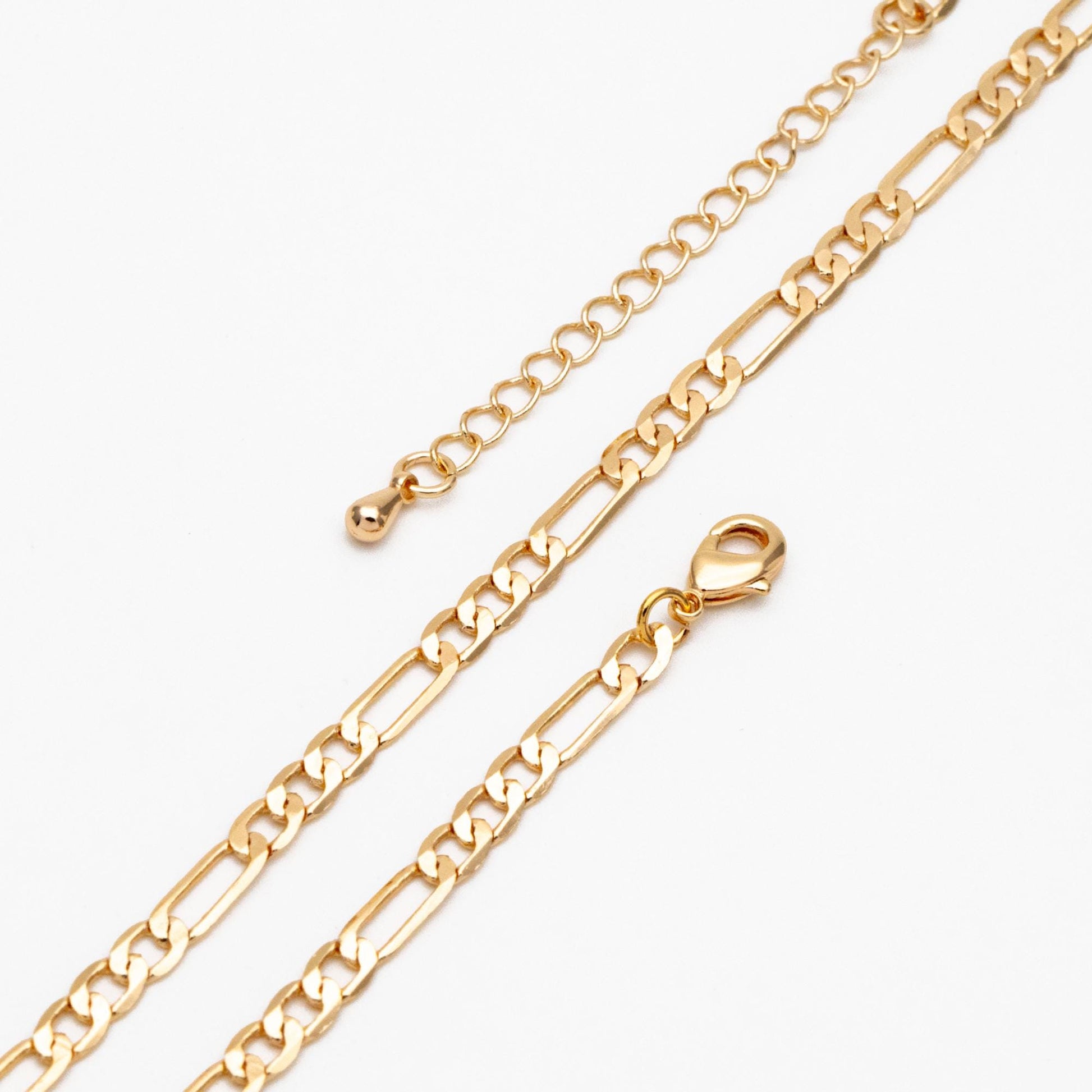Gold Delicate Flat Figaro Chains 2.5/ 3.5mm, Finished Bracelet/ Anklet/ Necklace with Extender Chain, Ready to Wear (#LK-355)