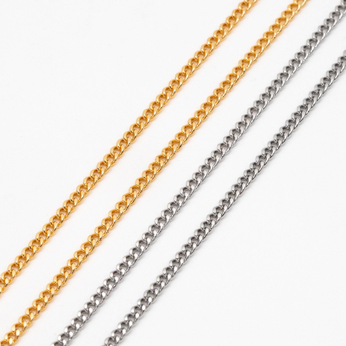 Gold/ Silver Tone Curb Chain 2mm, Gold/ Rhodium Plated Brass Chain, Strong Curb Chain Findings (#LK-447)/ 1 Meter=3.3 ft