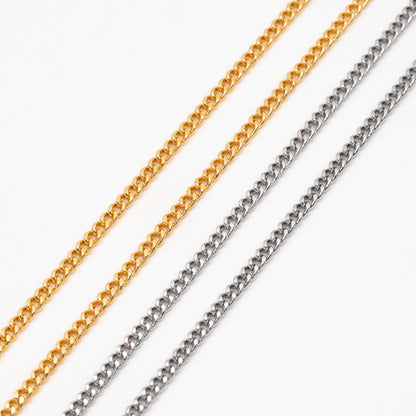 Gold/ Silver Tone Curb Chain 2mm, Gold/ Rhodium Plated Brass Chain, Strong Curb Chain Findings (#LK-447)/ 1 Meter=3.3 ft