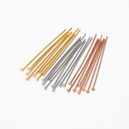 100pcs Gold/ Silver/ Rose Gold Head Pins, 30x0.5mm (24 gauge) 40x0.7mm (21 gauge), Gold/ Rhodium plated Brass Headpins (GB-023)