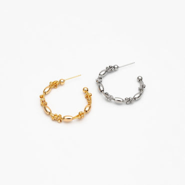 4pcs Gold/ Rhodium Plated Brass Hoop Earrings: Geometric C Shape Studs (GB-4542)