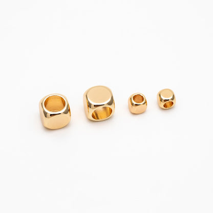 20pcs Gold Cube Spacer Beads 3/5mm, Real Gold plated Brass Faceted Round Beads, Lead Nickel Free (GB-086)