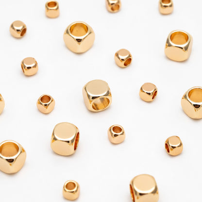 20pcs Gold Cube Spacer Beads 3/5mm, Real Gold plated Brass Faceted Round Beads, Lead Nickel Free (GB-086)