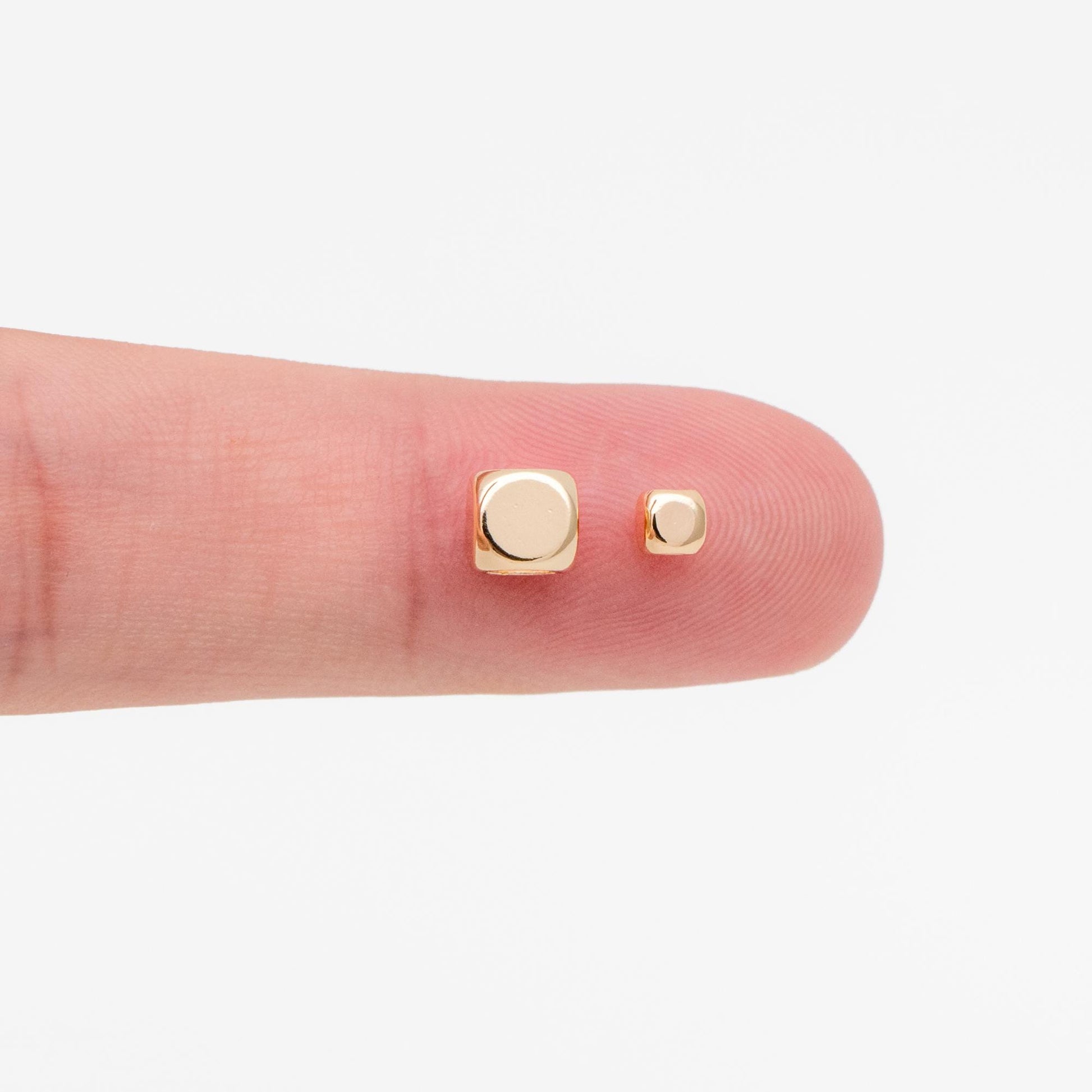 20pcs Gold Cube Spacer Beads 3/5mm, Real Gold plated Brass Faceted Round Beads, Lead Nickel Free (GB-086)