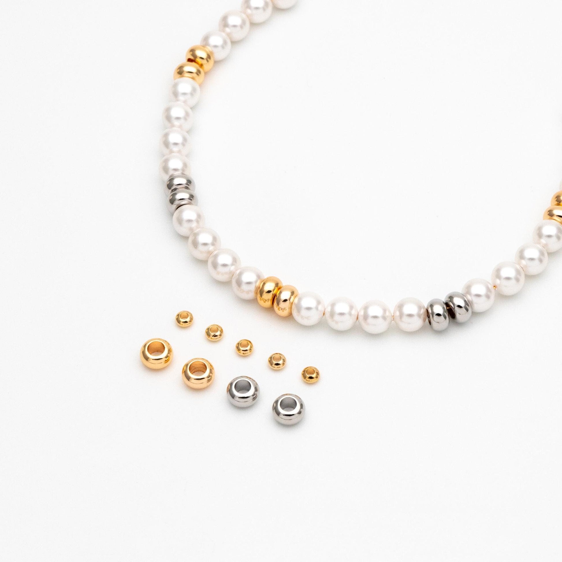 20pcs Gold/ Silver Rondelle Spacer Beads 3.5/ 6mm, Gold/ Rhodium plated Brass Large Hole Saucer Beads (GB-239)