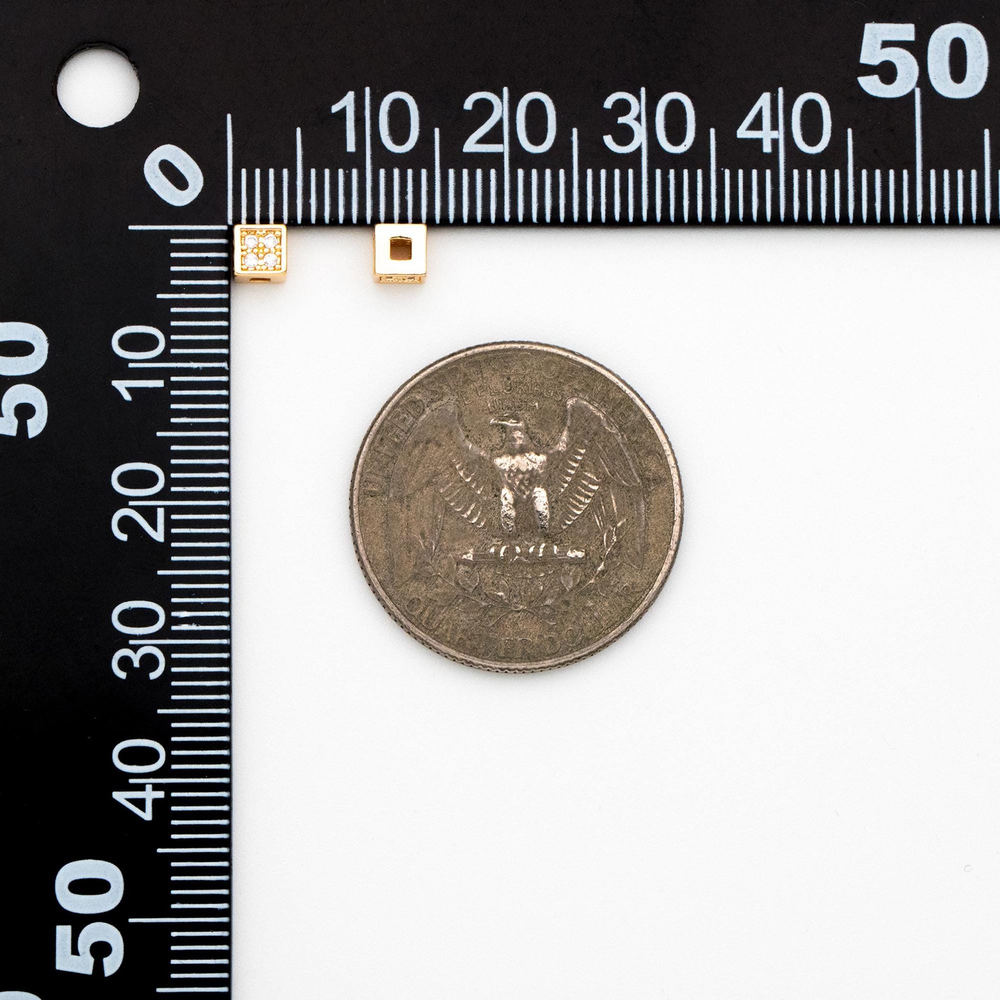 10pcs CZ Pave Gold Cube Spacers 4mm, 18K Gold plated Brass Square Beads (GB-1736)