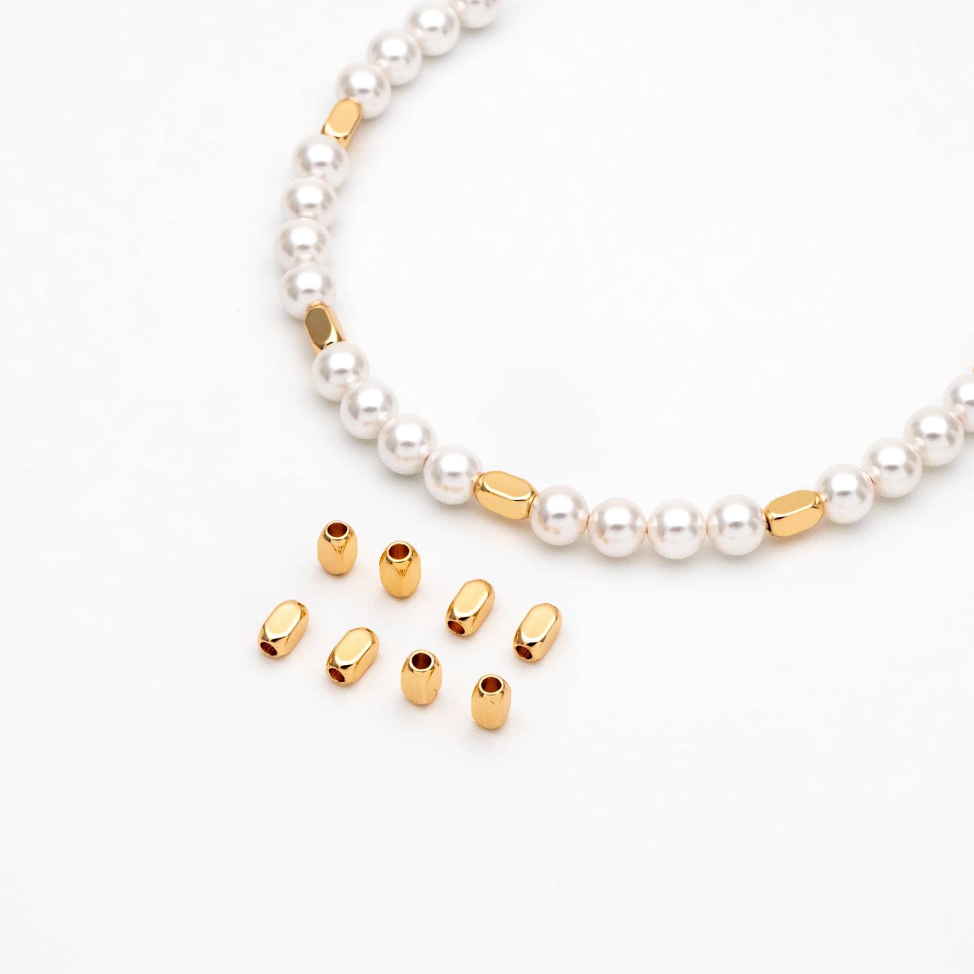 20pcs Gold Tube Beads 6x3mm, 18K Gold plated Brass, Oval Tube Spacer Beads (GB-1764)