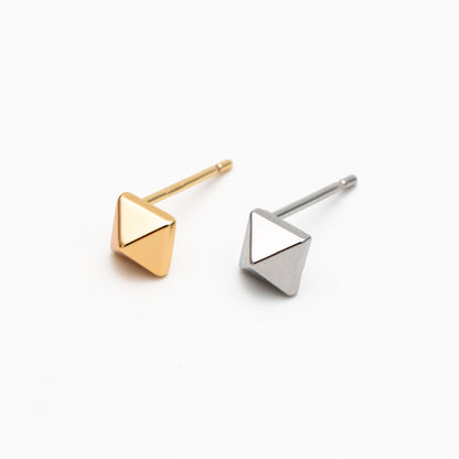 10pcs Gold/ Silver Tone Pyramid Earrings, Real Gold/ Rhodium Plated Brass Geometric Earring Studs (GB-4569)
