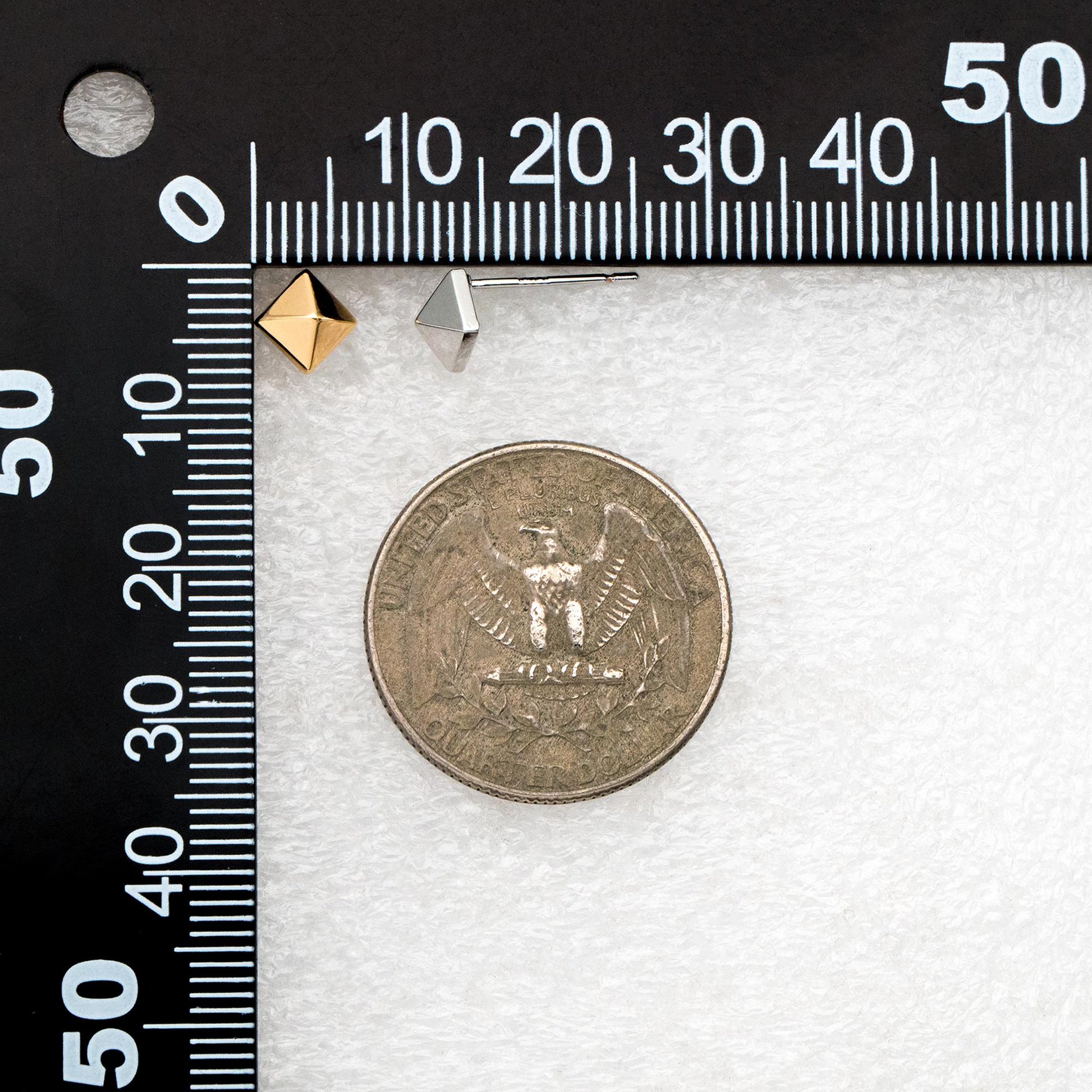 10pcs Gold/ Silver Tone Pyramid Earrings, Real Gold/ Rhodium Plated Brass Geometric Earring Studs (GB-4569)