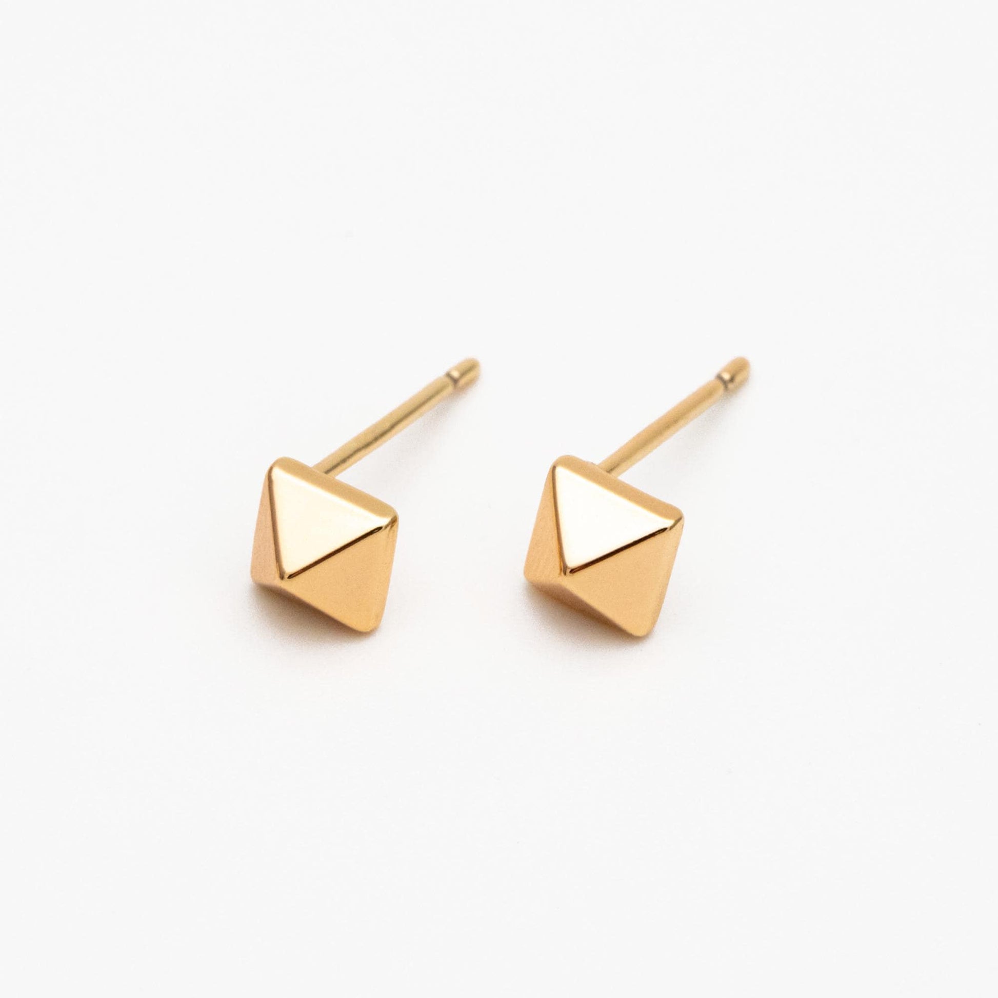 10pcs Gold/ Silver Tone Pyramid Earrings, Real Gold/ Rhodium Plated Brass Geometric Earring Studs (GB-4569)