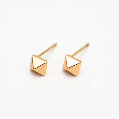 10pcs Gold/ Silver Tone Pyramid Earrings, Real Gold/ Rhodium Plated Brass Geometric Earring Studs (GB-4569)