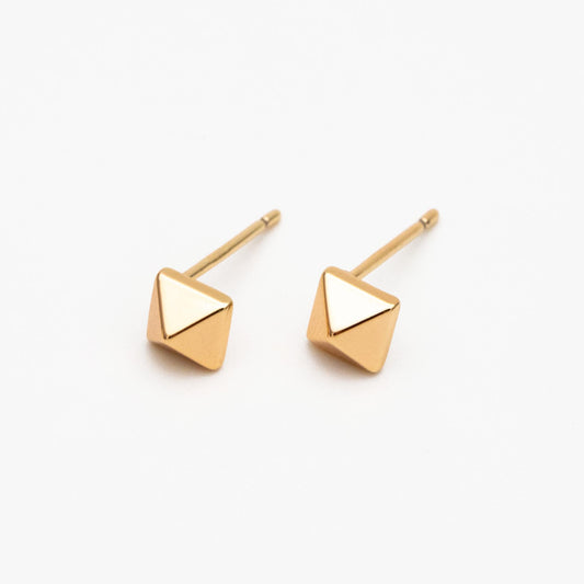 10pcs Gold/ Silver Tone Pyramid Earrings, Real Gold/ Rhodium Plated Brass Geometric Earring Studs (GB-4569)