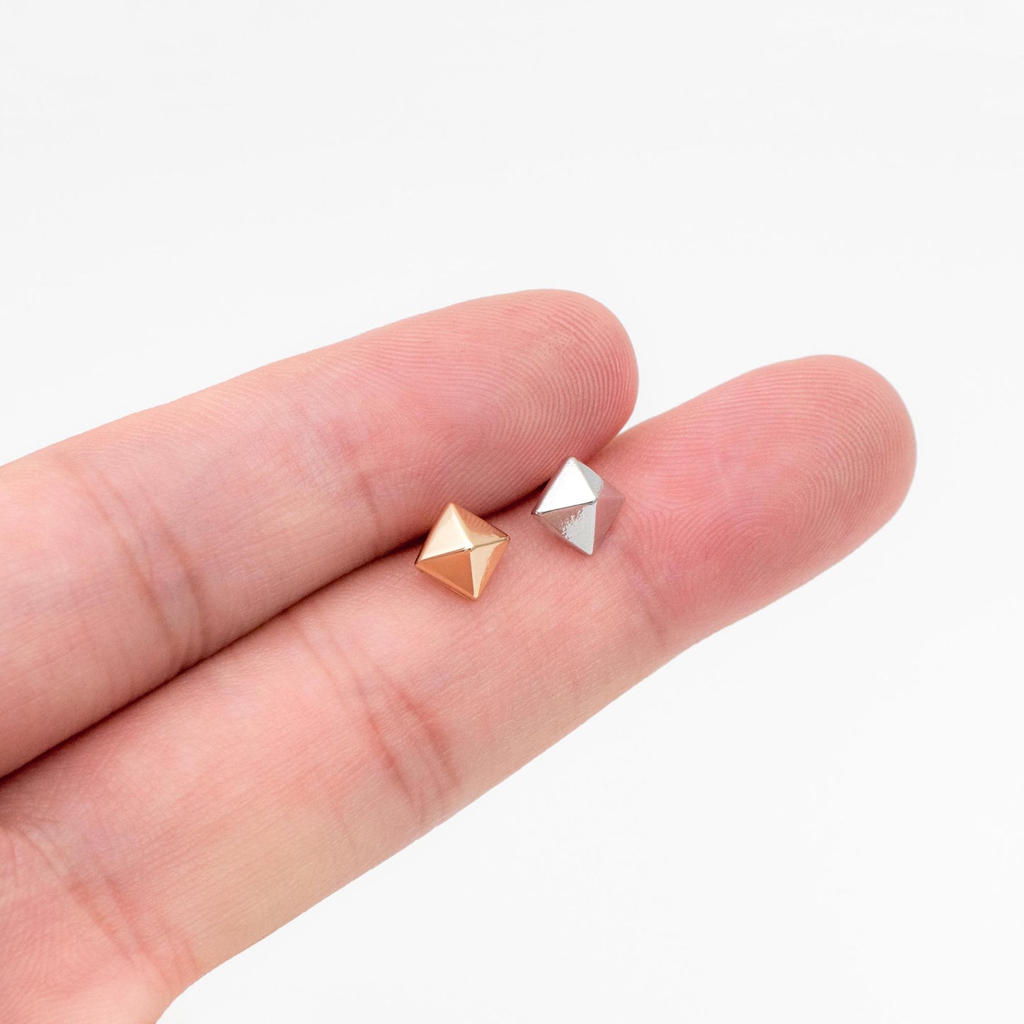 10pcs Gold/ Silver Tone Pyramid Earrings, Real Gold/ Rhodium Plated Brass Geometric Earring Studs (GB-4569)