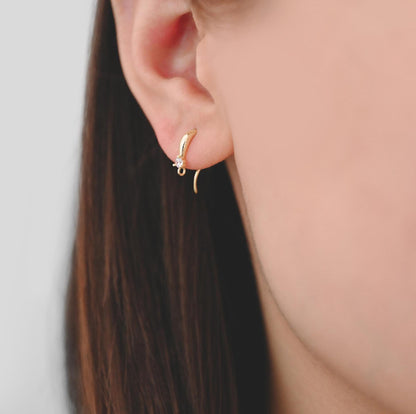 10pcs CZ Pave Gold/ Silver Earring Hooks, 18K Gold/ Rhodium Plated Brass Earwires, Craft Earring Components (GB-2974)