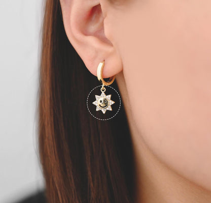 10pcs CZ Pave Gold Sun Charm, Gold Plated Brass Smiley Face Pendants (GB-1658-H)