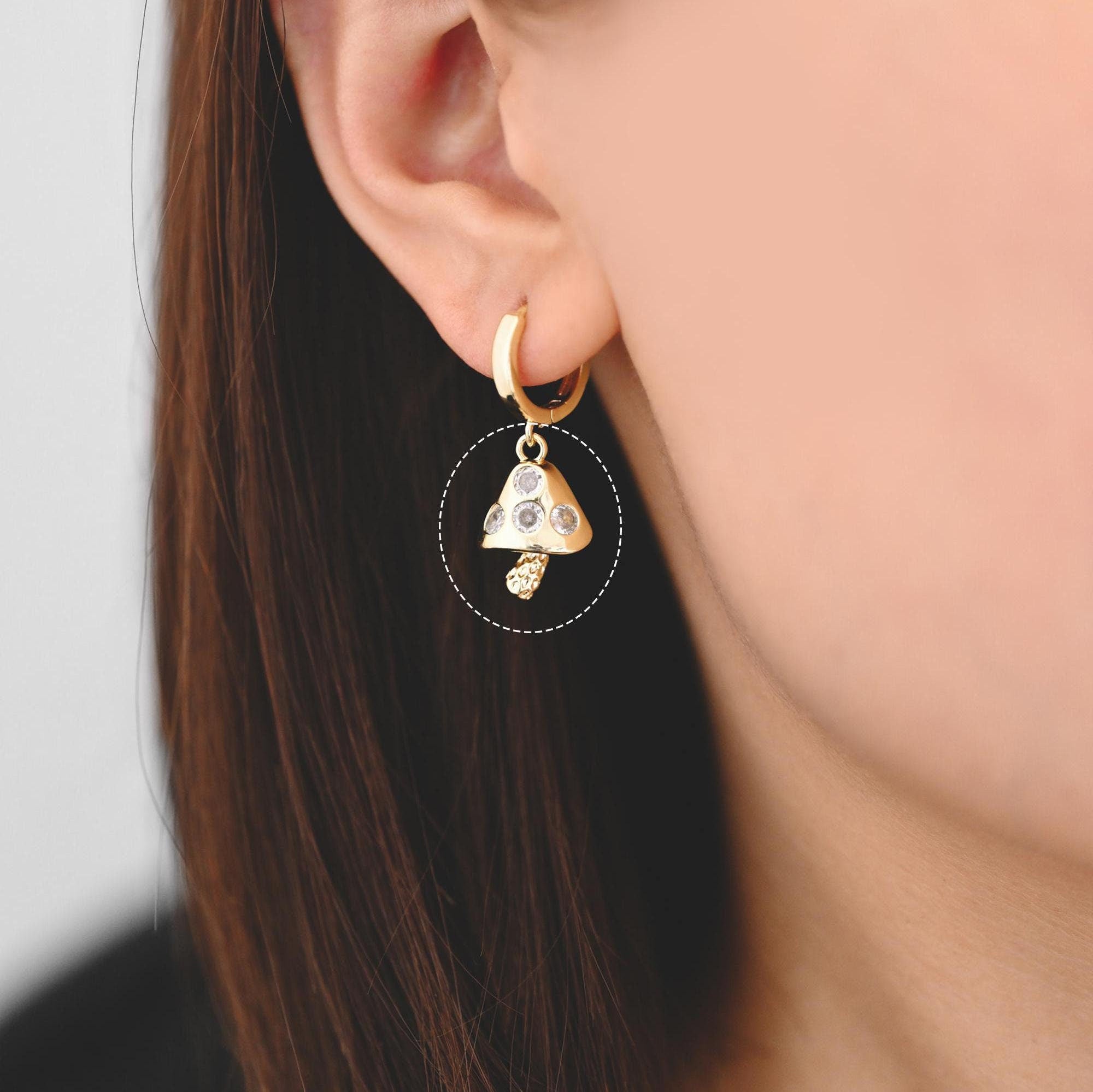 4pcs Gold CZ Pave Mushroom Charm 18x12mm, Real Gold plated Brass Mushroom Pendants (GB-2990)