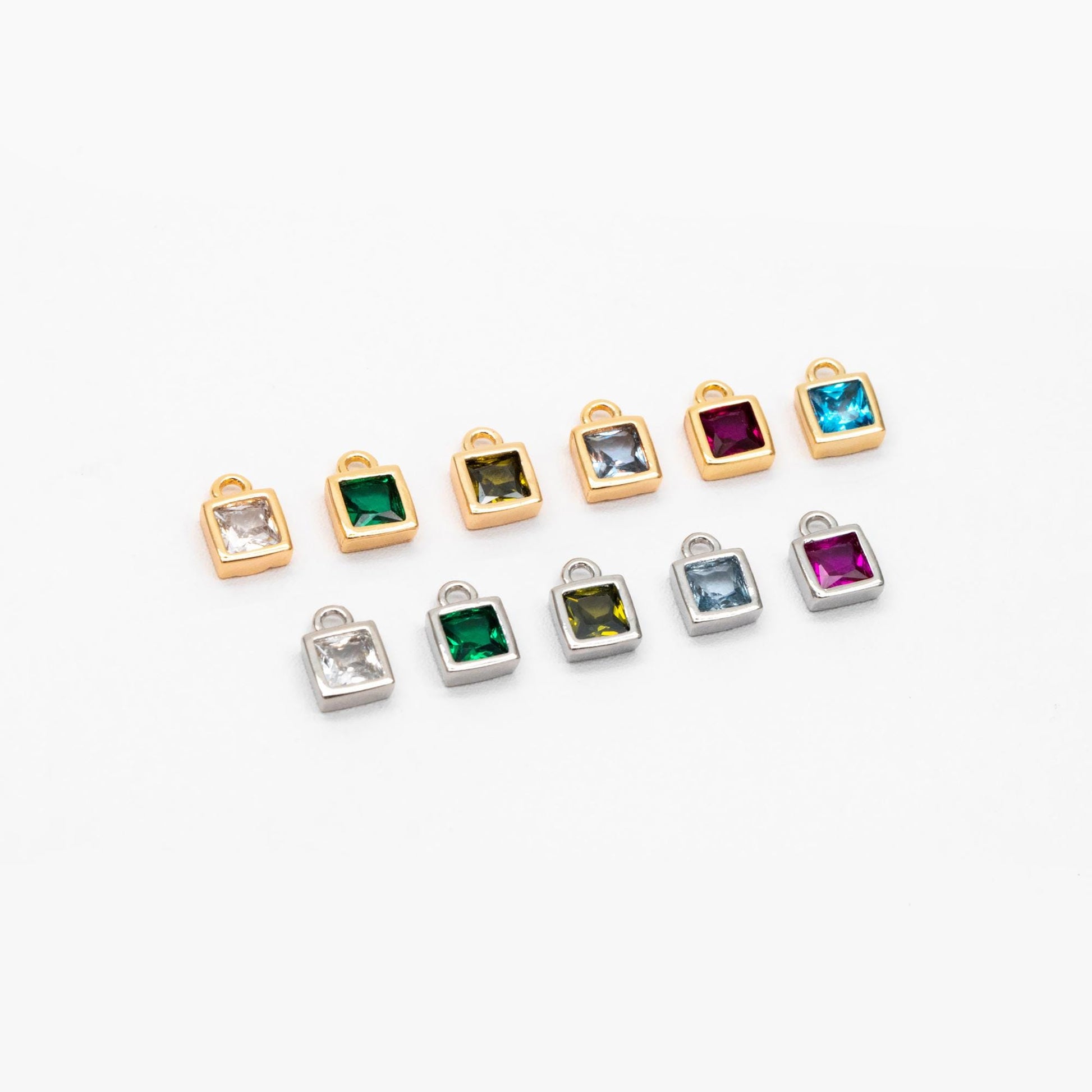 10pcs CZ Pave Gold/ Silver tone Square Charms, Mini Cube Pendants 4x6mm, Gold/ Rhodium plated Brass, Multi Colors (GB-1025)