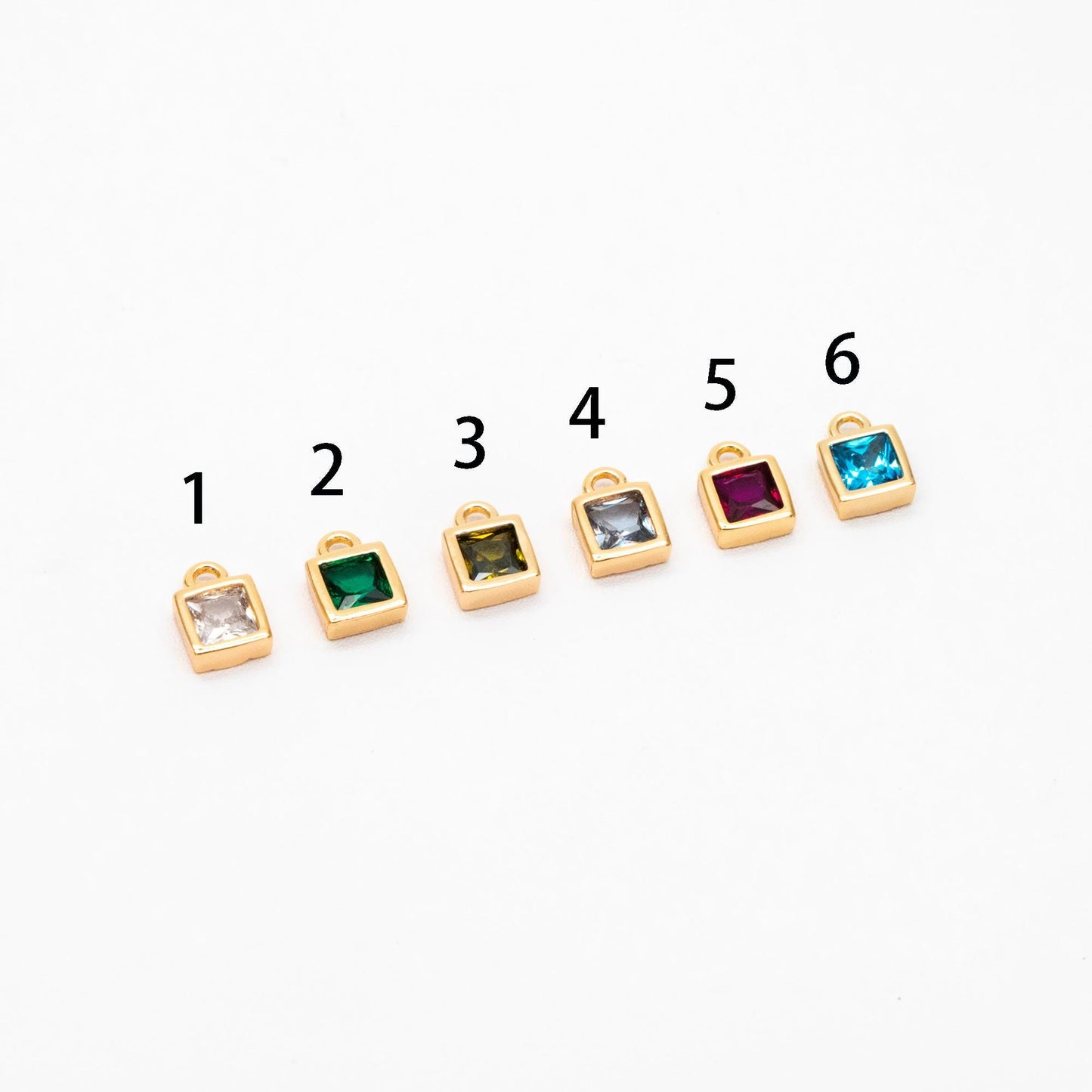 10pcs CZ Pave Gold/ Silver tone Square Charms, Mini Cube Pendants 4x6mm, Gold/ Rhodium plated Brass, Multi Colors (GB-1025)