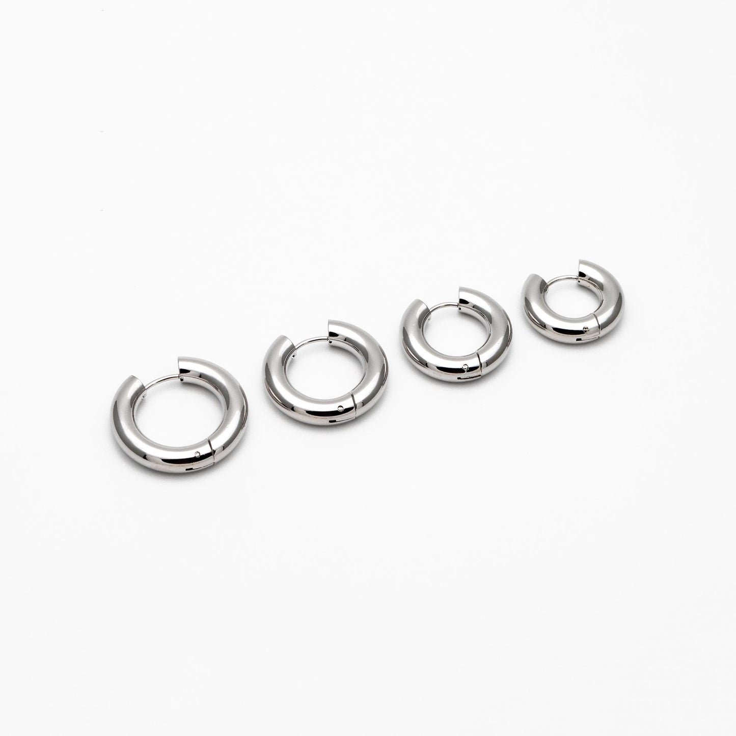 4pcs Gold Huggie Earrings, 5mm Thick by 20/ 22/ 24/ 26mm, Chunky Hoop Huggies, Gold plated Stainless Steel, Minimalist Earrings (GB-1484)
