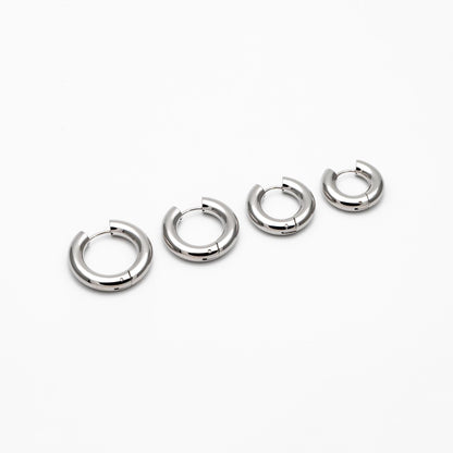 4pcs Gold Huggie Earrings, 5mm Thick by 20/ 22/ 24/ 26mm, Chunky Hoop Huggies, Gold plated Stainless Steel, Minimalist Earrings (GB-1484)