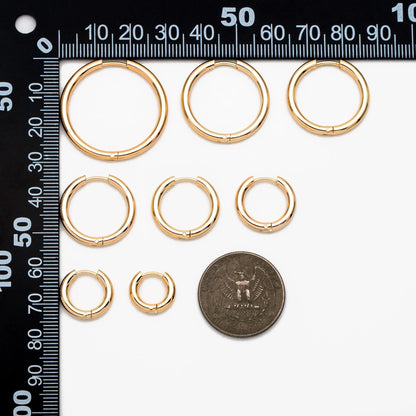 10pcs Gold/ Silver Tone Huggie Earrings, 2.5mm thick, 13/ 15/ 17/ 19/ 21 /23 /25 /30mm, Stainless Steel Hoops (GB-2191)