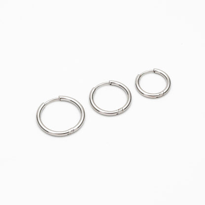 10pcs Gold/ Silver Rose Gold Huggie Hoop Earrings 14/ 16/ 18mm, Stainless Steel Hoops, Simple Hoops 1.6mm thick (GB-2200)