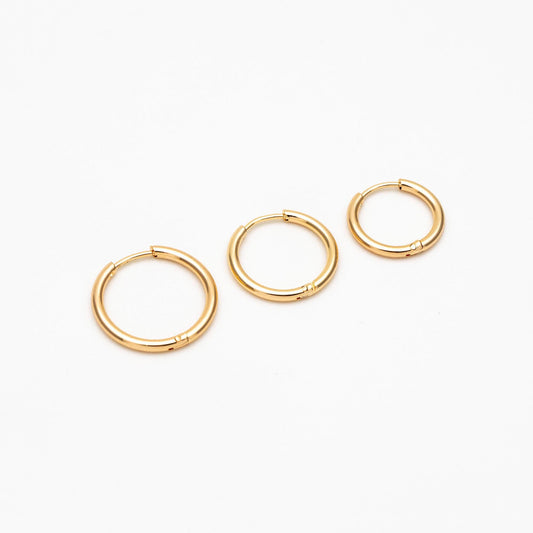 10pcs Gold/ Silver Rose Gold Huggie Hoop Earrings 14/ 16/ 18mm, Stainless Steel Hoops, Simple Hoops 1.6mm thick (GB-2200)