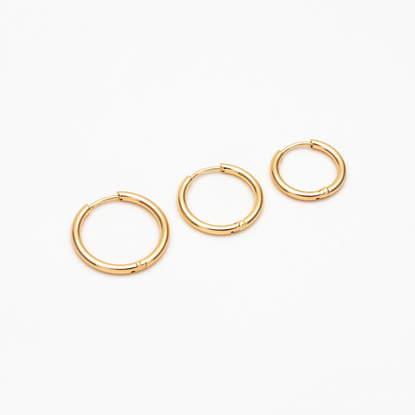 10pcs Gold/ Silver Rose Gold Huggie Hoop Earrings 14/ 16/ 18mm, Stainless Steel Hoops, Simple Hoops 1.6mm thick (GB-2200)