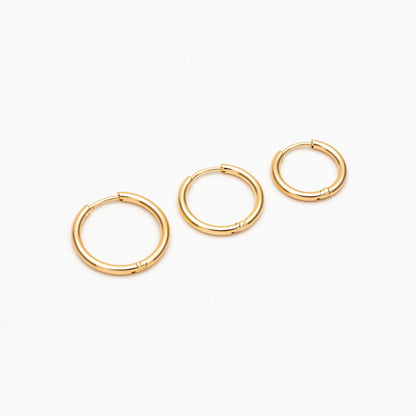 10pcs Gold/ Silver Rose Gold Huggie Hoop Earrings 14/ 16/ 18mm, Stainless Steel Hoops, Simple Hoops 1.6mm thick (GB-2200)