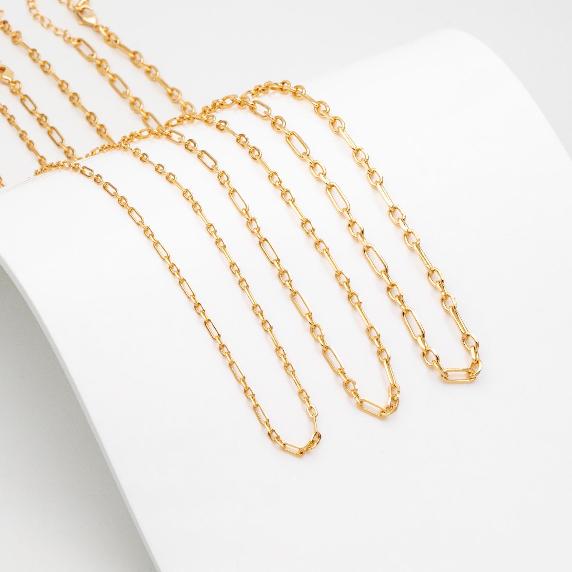 Dainty Gold Oval Chains 2.4/ 3.2/ 3.6mm, Finished Bracelet/ Anklet/ Necklace with Extender Chain, Ready to Wear (#LK-275)