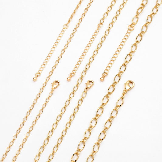 Gold Oval Cable Chains 2.5/ 3.4/ 4.8mm, Finished Bracelet/ Anklet/ Necklace with Extender Chain, Ready to Wear (#LK-289)