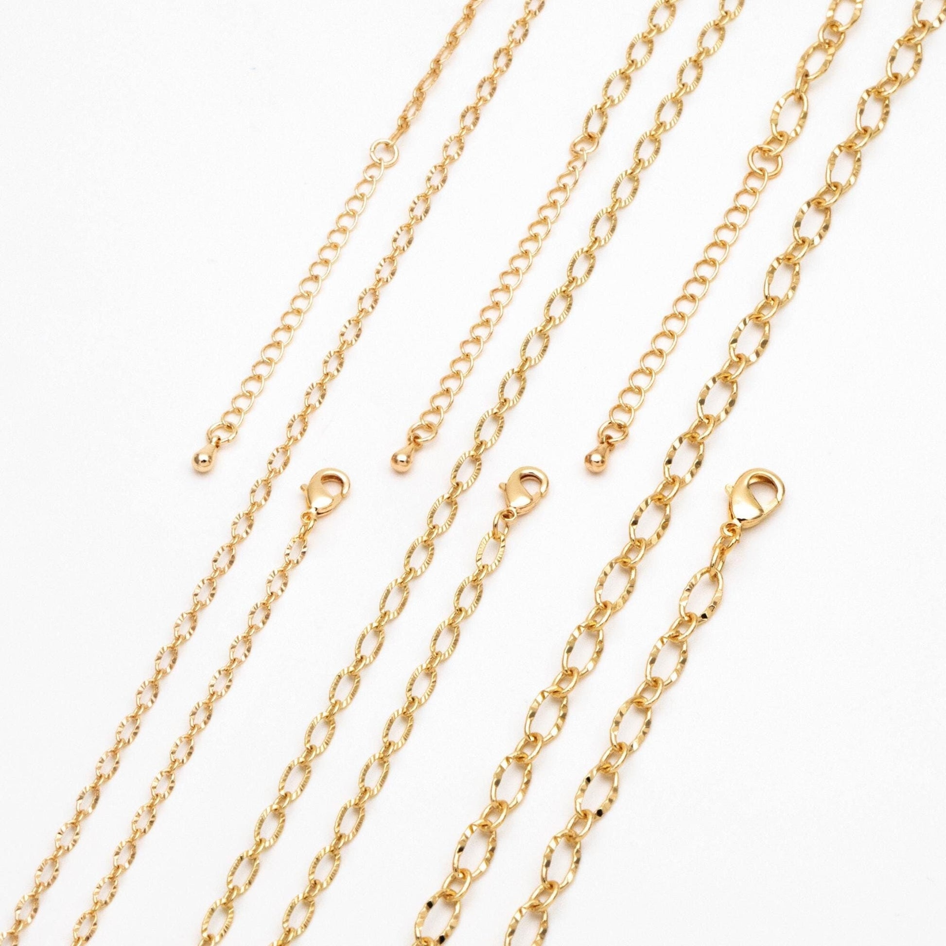 Gold Oval Cable Chains 2.5/ 3.4/ 4.8mm, Finished Bracelet/ Anklet/ Necklace with Extender Chain, Ready to Wear (#LK-289)