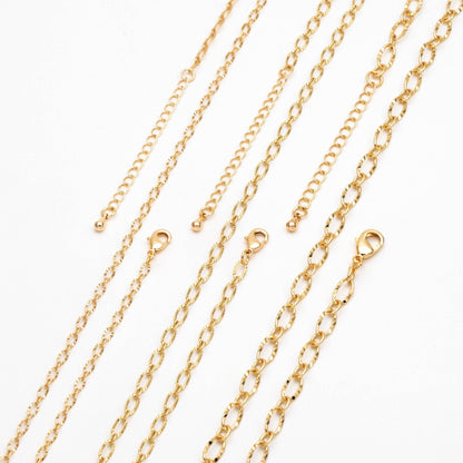 Gold Oval Cable Chains 2.5/ 3.4/ 4.8mm, Finished Bracelet/ Anklet/ Necklace with Extender Chain, Ready to Wear (#LK-289)