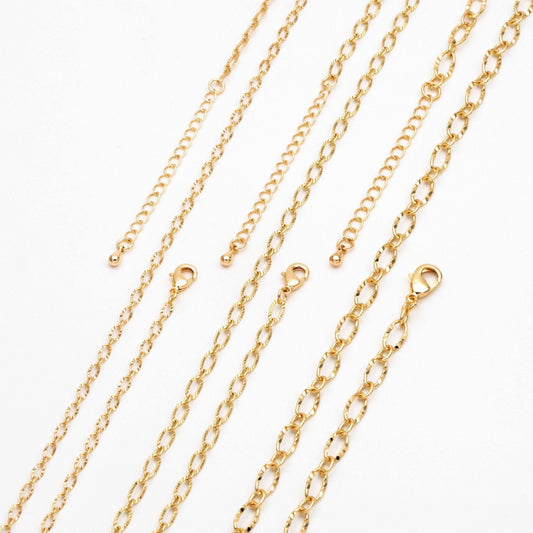 Gold Oval Cable Chains 2.5/ 3.4/ 4.8mm, Finished Bracelet/ Anklet/ Necklace with Extender Chain, Ready to Wear (#LK-289)