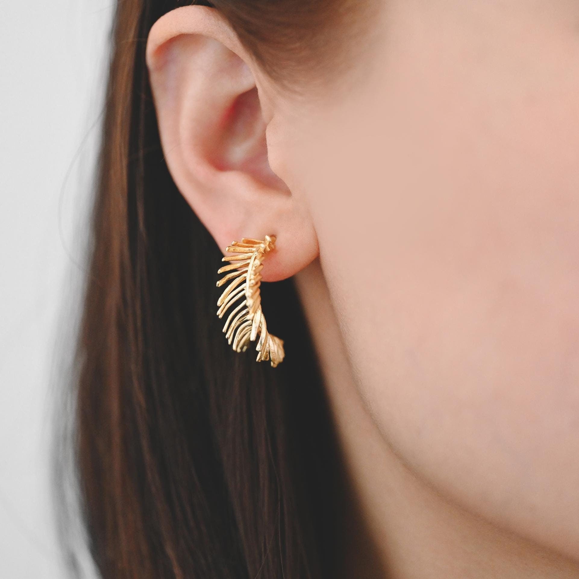 4pcs Gold Feather Earring, Leaf Hoop Earring, Metal Statement Earring, Modern Metal Earring, Gift For Her, Minimalist Earring (GB-2827)