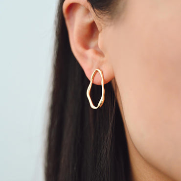 10pcs Gold/ Silver Irregular Oval Ear Posts, 18K Gold/ Rhodium plated Brass, Geometric Oval Hoop Stud Earrings (GB-3573)