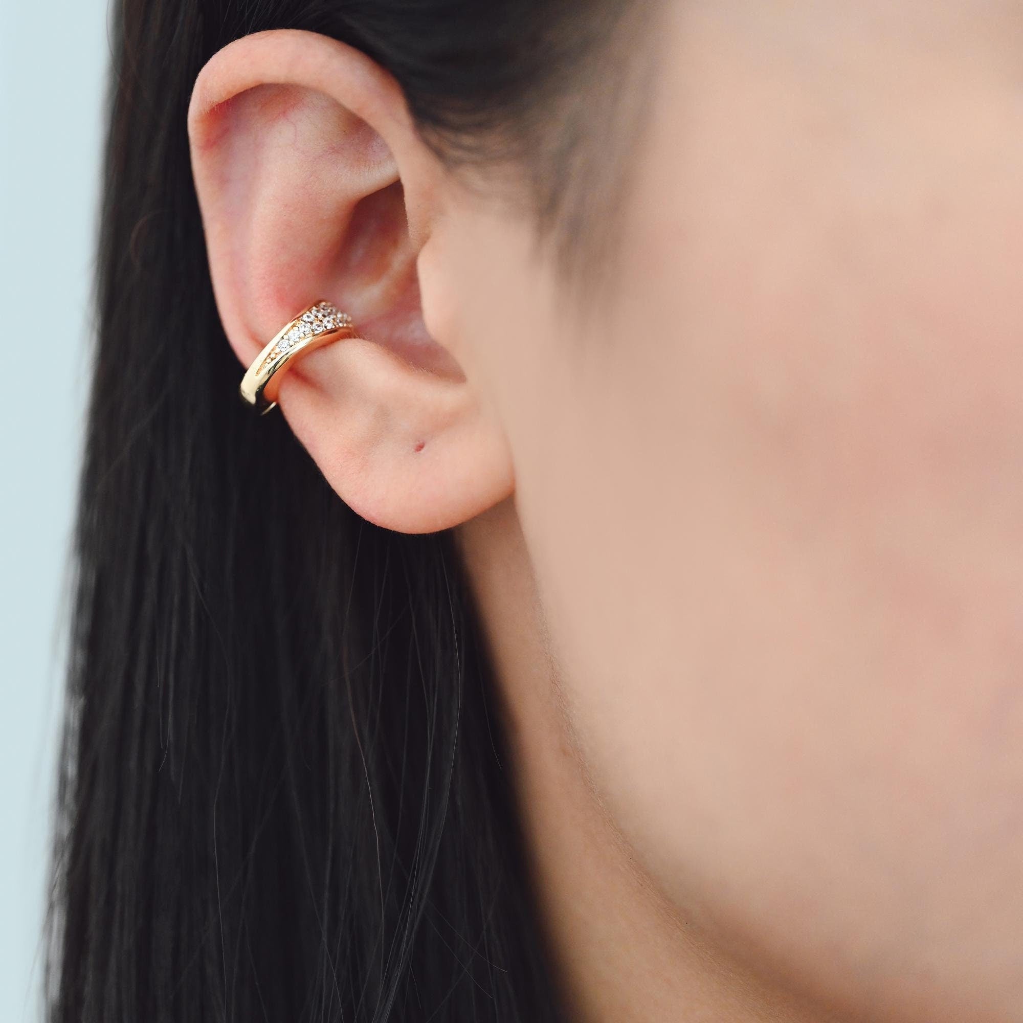 4pcs CZ Pave Gold/ Silver Tone Ear Cuff, Minimalist Cartilage Earrings, Dainty Clip On Earrings (GB-4576)