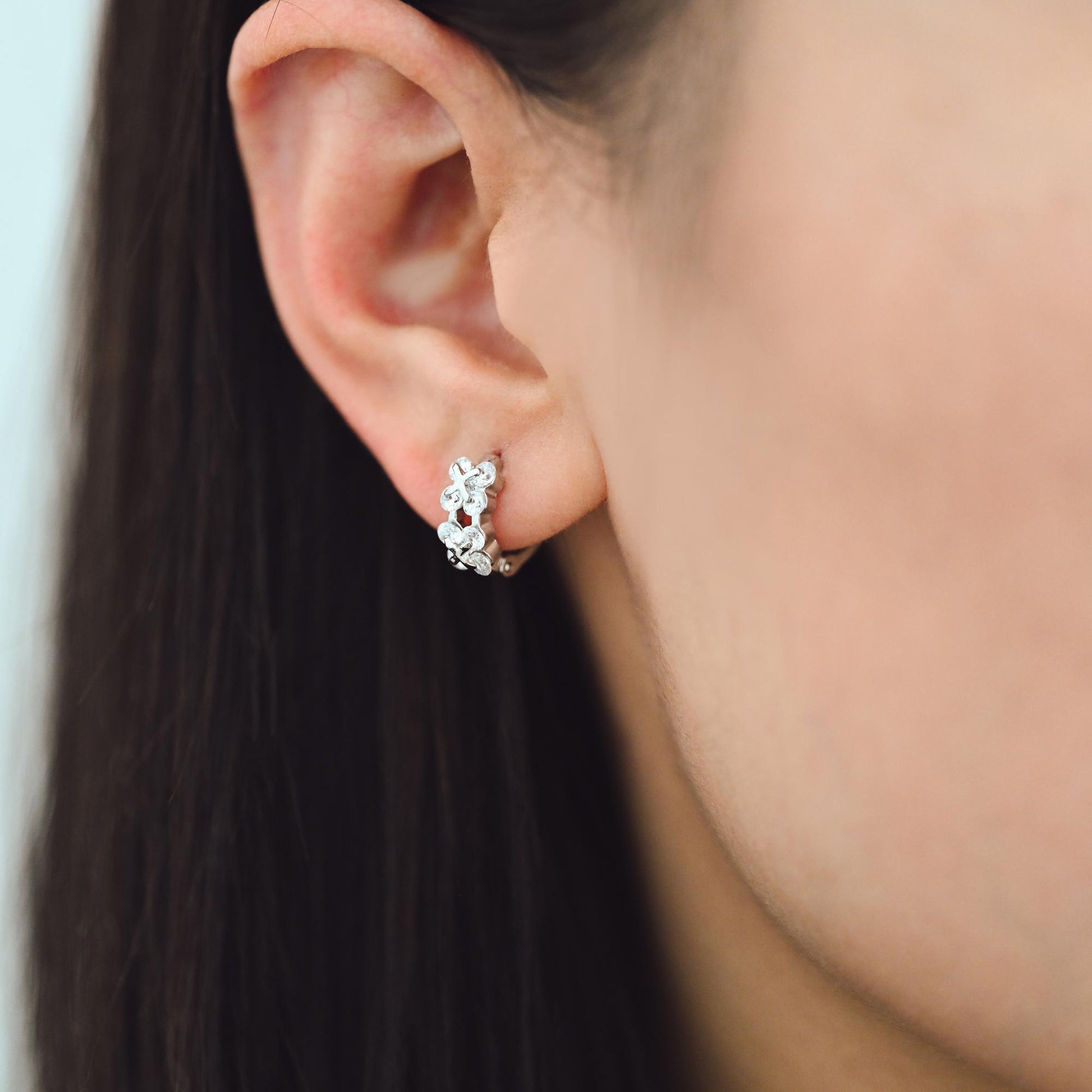 4pcs CZ Pave Gold/ Silver Tone Flower Earrings, 18K Real Gold/ Rhodium plated Brass, Dainty Hoop Earrings (GB-4578)