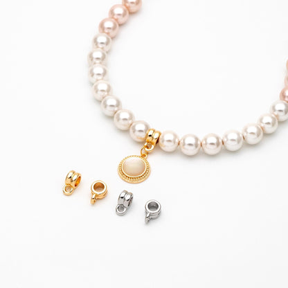 10pcs Gold/ Silver Bail Beads, Bail Charm Holder Spacer with Loop, Tube Bails, Cord Bails, Slider Bails, Spacer Ring (GB-1328-B)