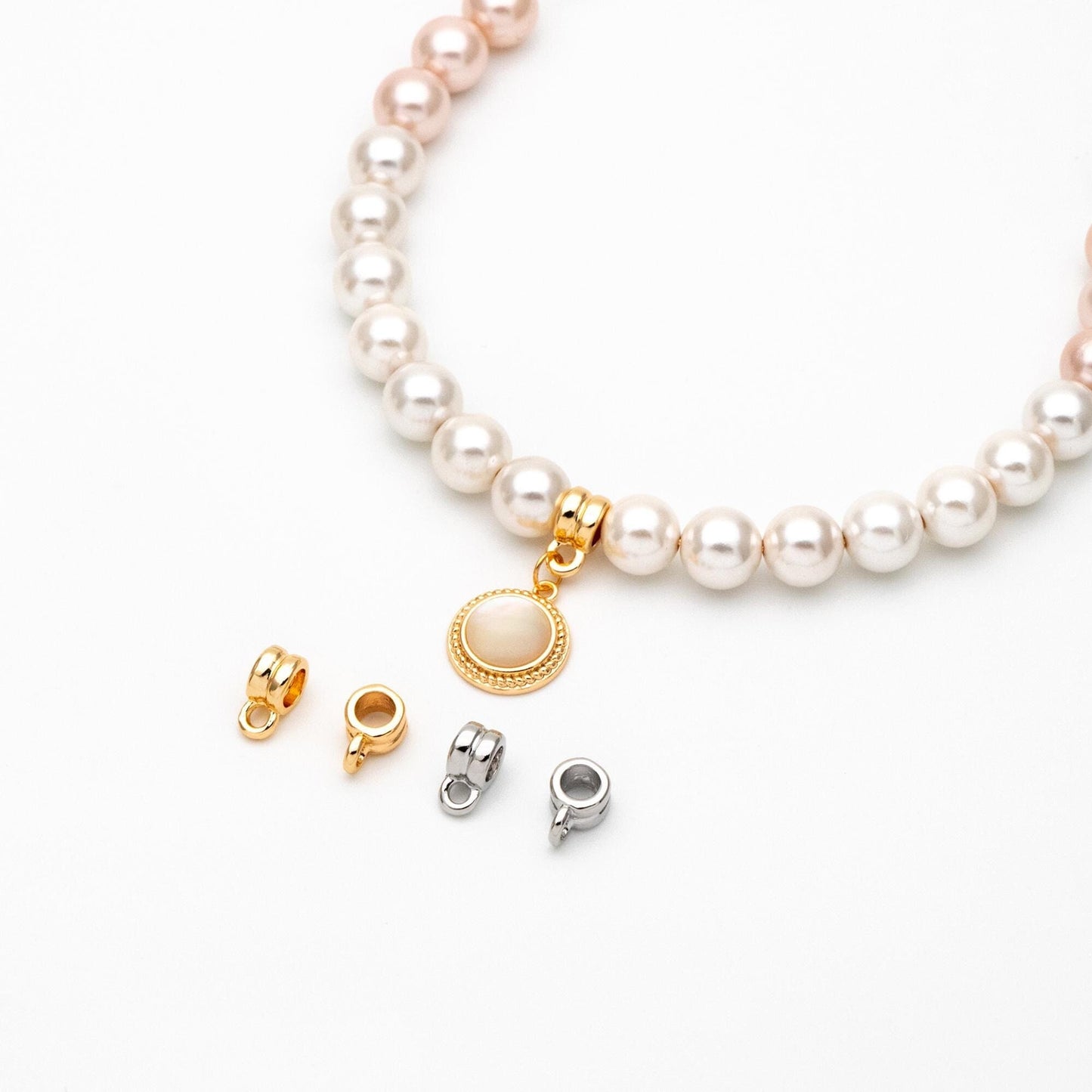 10pcs Gold/ Silver Bail Beads, Bail Charm Holder Spacer with Loop, Tube Bails, Cord Bails, Slider Bails, Spacer Ring (GB-1328-B)