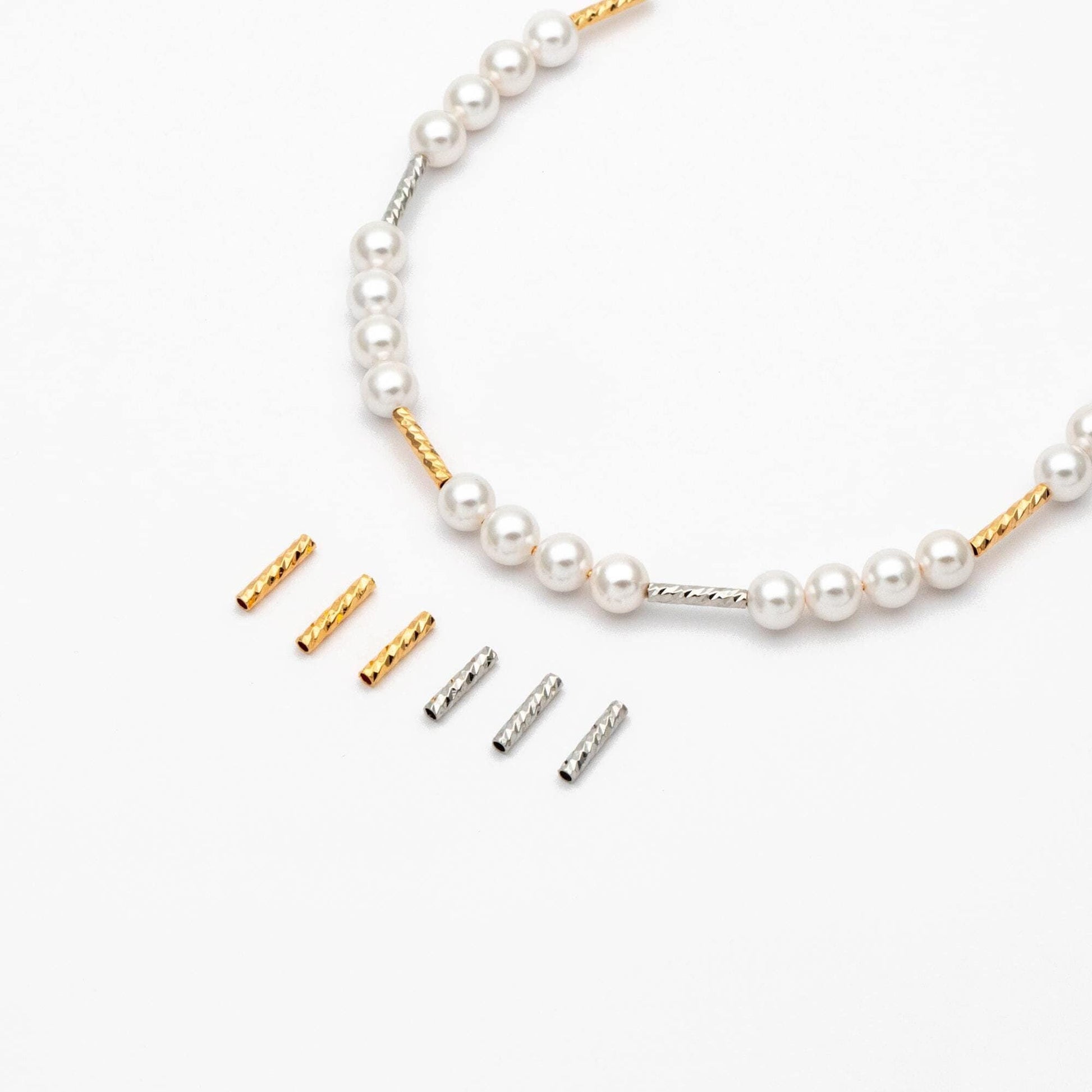 50pcs Gold/ Silver Tube Beads 10x2mm, Gold/ Rhodium plated Brass, Straight Tube Spacers (GB-2699)