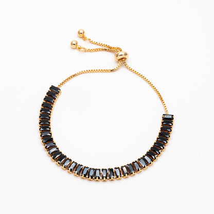 Sparkly Rhinestone Bracelet, Crystal Glass Tennis Bracelets with Box Chain, Gold/ Rhodium plated Adjustable Bracelet (GB-3878)